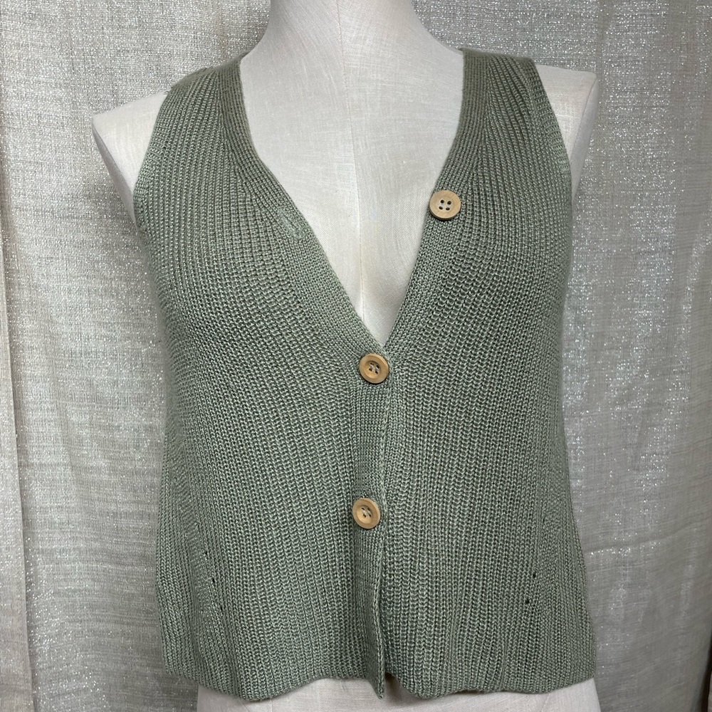 Hippie Rose Size Small Green Knit Boho Sleeveless Halter V-Neck Vest